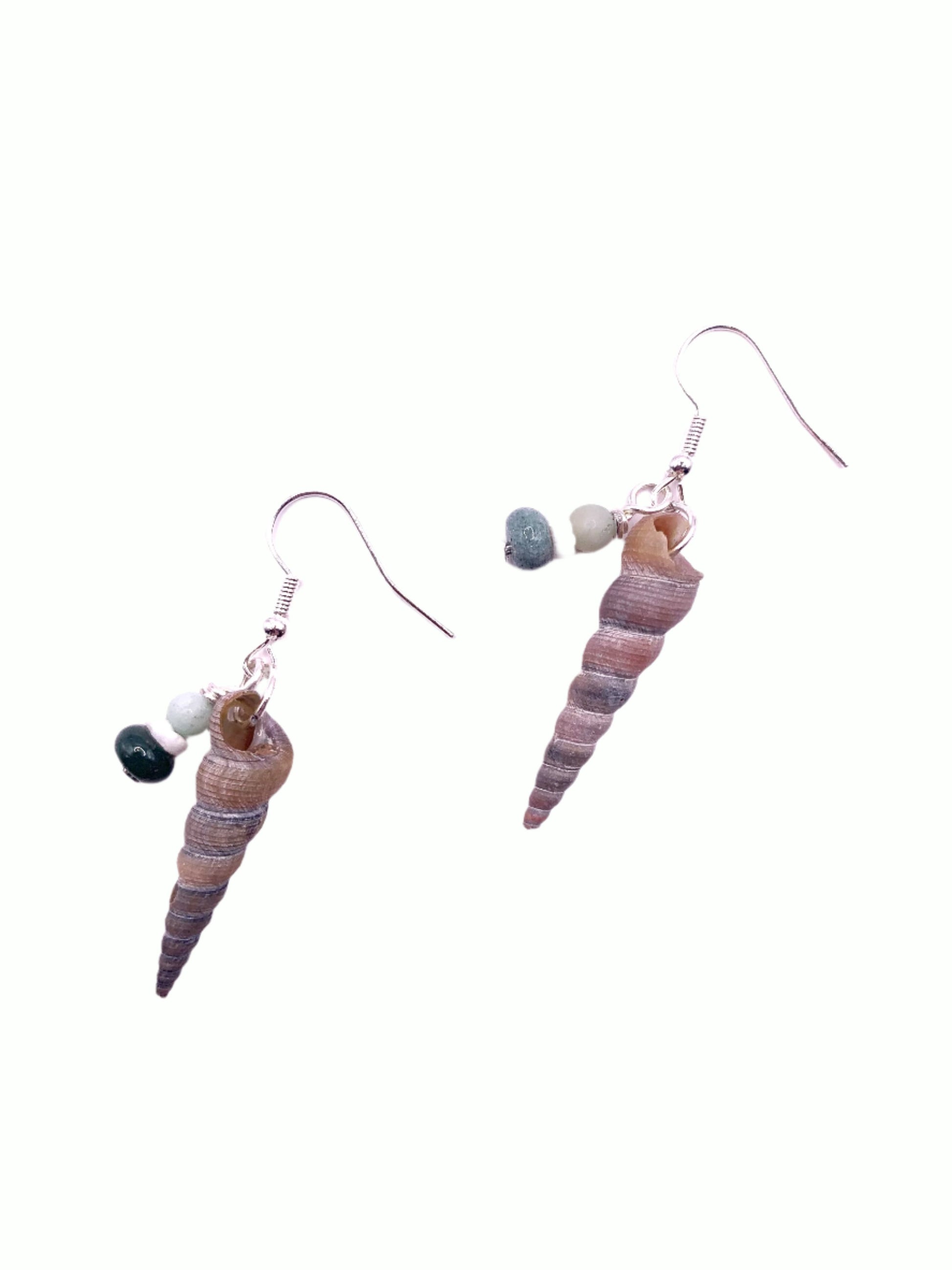 seashell earring with puka shell and green agate